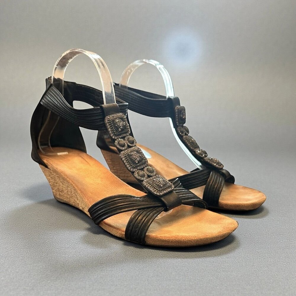Patrizia by Spring Step Black Leather “Mauve” Wedge Sandals Size 40